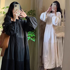 批发2025<b class='q'>春</b>秋孕妇装慵懒风宽松显瘦压褶孕妇长款连衣裙（可哺乳）