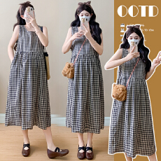 批发实拍孕妇装夏季法式纯棉格子甜美温柔风长款孕妇<b class='q'>连衣裙</b>