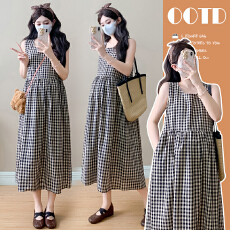 批发实拍<b class='q'>孕妇装</b>夏季法式纯棉格子甜美温柔风长款<b class='q'>孕妇</b><b class='q'>连衣裙</b>