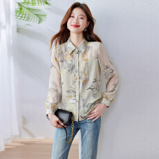 批发高档印花真丝雪纺衬衫女妈妈上衣2026春天新款女士长袖显瘦