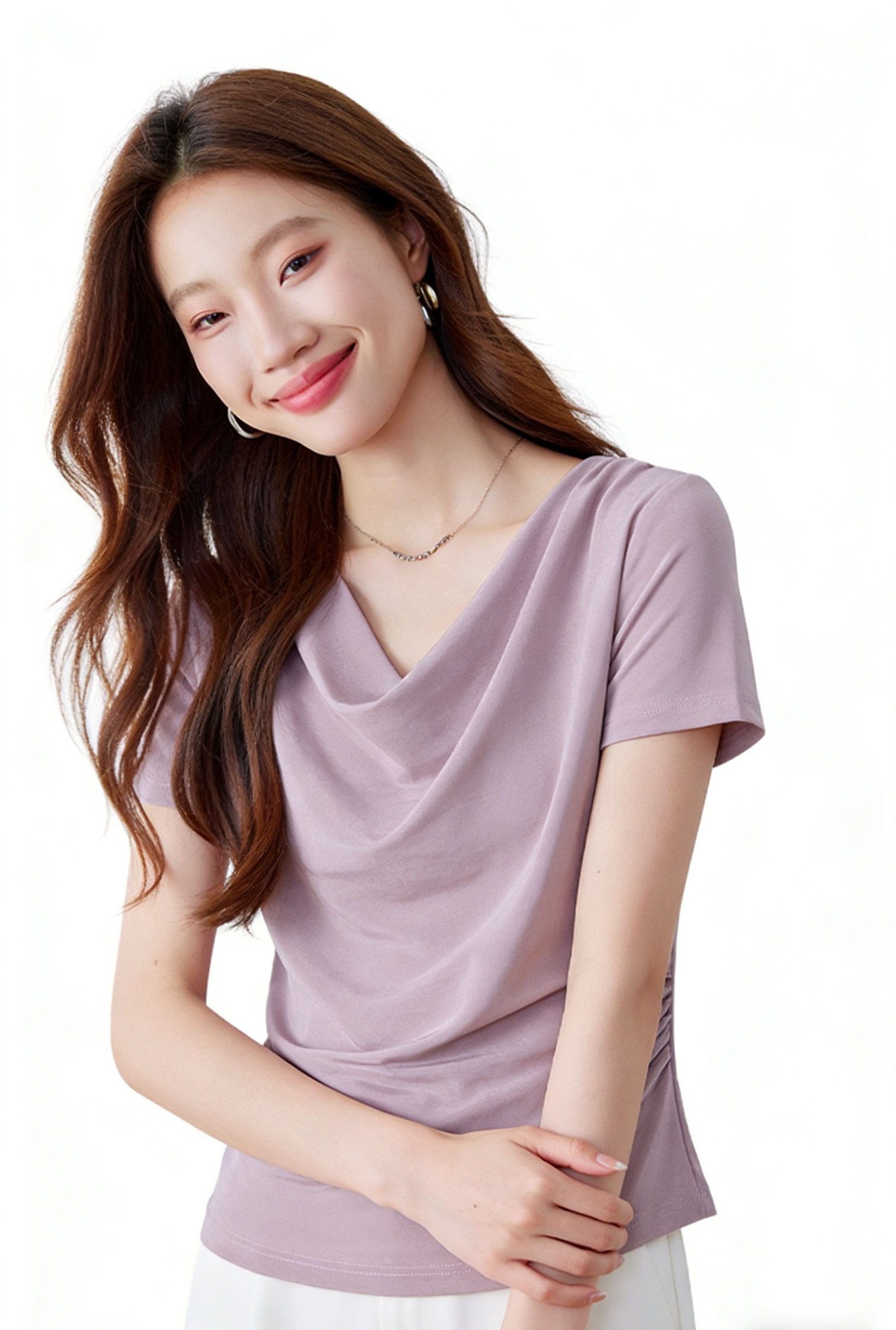 2026 여름 3 차원 미니멀리즘 흔들다 칼라 다용도 몸매 가꾸기 표지 배 슬림해 보이는 아세트산 광택 반팔 티셔츠