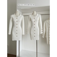 批发法式小香风长袖针织<b class='q'>连衣裙</b>子女收腰气质设计高级感<b class='q'>V领</b>短裙秋