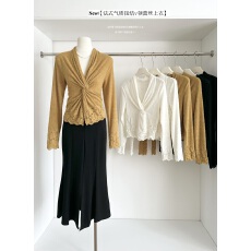 批发2025秋冬新款绒感扭结钩花<b class='q'>蕾丝</b>针织小衫女气质磨毛纯欲上衣潮