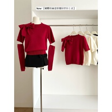 9C波恩美术馆可拆卸袖套短袖兔毛毛衣女秋冬新款设计感上衣