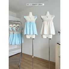 批发白水女 佩茨少女 肌理感荷叶边雪纺衫衫女夏季甜美风蕾丝花边上衣