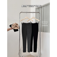 批发发财暴富蛋白绒云朵裤加厚灰色打底裤无缝高腰显瘦弹力腰字母