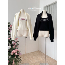 批发板栗可可Bankelili'雾岛观雪'费尔岛坎肩<b class='q'>罩衫</b>/吊带针织两件套女冬