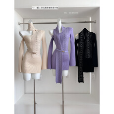 批发2026早春纯欲风重工烫钻漏肩围脖<b class='q'>连衣裙</b>女秋冬姐感收腰裙子配腰带