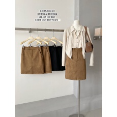 批发麂皮绒半身裙女秋冬新款高腰<b class='q'>复古</b>中裙小个子通勤显瘦a字直筒裙子