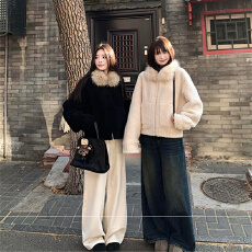 批发复古大毛领羊羔毛<b class='q'>外套</b>女初冬季新款皮毛一体加厚毛绒休闲夹克上衣