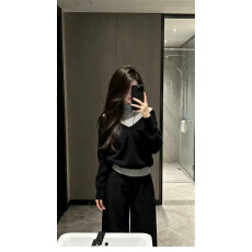 批发韩系巨好看ootd穿搭一整套2026新款黑色上衣女秋季休闲阔脚裤套装