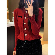 批发小香风短款蝴蝶结毛衣<b class='q'>外套</b>春装女2025新款<b class='q'>修身</b>长袖针织开衫上衣女