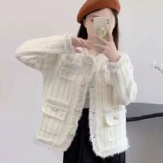 批发小香风毛衣外套女装秋季新款设计感重工流苏珍珠长袖针织