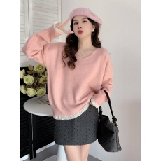 批发钉珠<b class='q'>荷叶边</b>V领长袖<b class='q'>毛衣</b>女2025新款宽松套头针织打底衫百搭短上衣