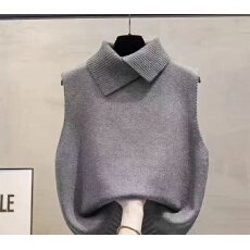 批发翻领针织马甲背心女秋季欧货宽松外穿马夹叠穿洋气毛衣坎肩