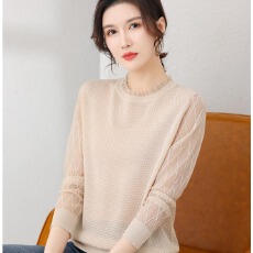 批发冰丝t恤女春秋长袖蕾丝小衫薄上衣洋气<b class='q'>妈妈</b>秋装针织打底衫