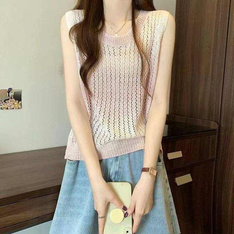 여름 새로운 한 부서 미니멀리즘 홀로우 아웃 루즈핏 스택 착용 캐미솔 외출용 맨위