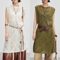 批发法式复古多巴胺连衣裙女夏天2026新款针织背心裙菱格针织田园森系