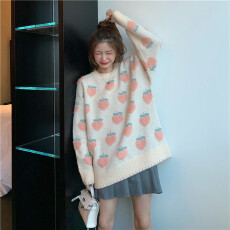 批发滕<b class='q'>雨</b>佳白桃提花毛衣女2026新款宽松外穿秋冬加厚内搭时尚打底