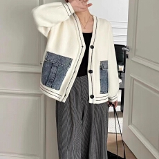 批发秋冬大码女装双面羊绒拼接<b class='q'>牛仔</b>洋气减龄休闲毛呢外套