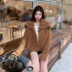 批发2026 韩女千金仿羊毛狐狸毛大翻领毛衣针织衫女海军领<b class='q'>短</b>款外套