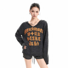 批发美式<b class='q'>街头</b>字母刺绣连帽毛衣女冬季新款慵懒宽松休闲针织衫