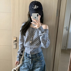 批发波点针织开衫女装秋冬新款慵懒风穿搭毛衣外套设计感短款长袖上衣