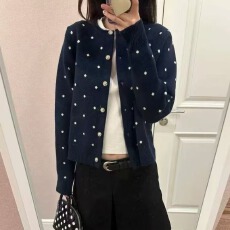 批发复古波点提花<b class='q'>毛衣</b>针织开衫女外套2026秋季慵懒简约百搭显瘦上衣