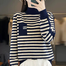 批发秋<b class='q'>冬</b>百搭毛衣秋衣半高领条纹针织衫女洋气内搭毛衣宽松显瘦打底