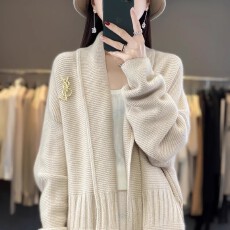 批发法式翻领中长款<b class='q'>羊绒</b>开衫女2026秋冬新款纯色温柔慵懒针织毛衣<b class='q'>外套</b>