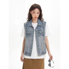 批发宽松韩版休闲风美式复古牛仔马甲