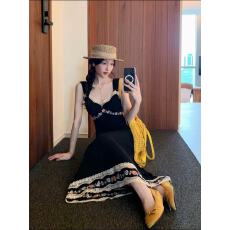 批发暗夜繁花 重工刺绣黑色吊带<b class='q'>连衣裙</b>