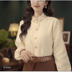 批发琦琦【暖花甜茶​​】复古港风<b class='q'>秋</b>冬厚款休闲百搭衬衫上衣