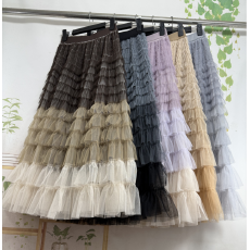 批发层层网纱蛋糕裙拼接半身裙2026春季新款高腰<b class='q'>显瘦</b>撞色A字裙中长裙