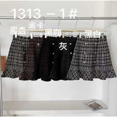 批发2026小香风复古格子针织半身裙秋冬新款荷叶边高腰显瘦A字短裙女