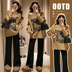 批发新款  2025秋冬韩系甜美显白百搭外穿可斜肩毛衣孕妇毛衣