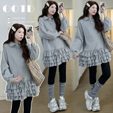 批发实拍 新款2025秋冬韩版时尚休闲百搭宽松百搭加厚翻领孕妇卫衣裙