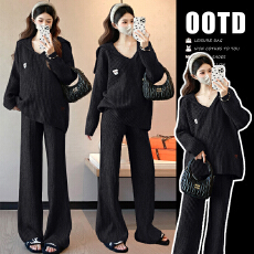 批发现现 2025秋冬加厚孕妇毛衣女慵懒孕妇毛衣套装两件套