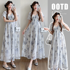 批发2026夏季新款孕妇装温柔风花色收腰长裙宽松孕妇<b class='q'>连衣裙</b>