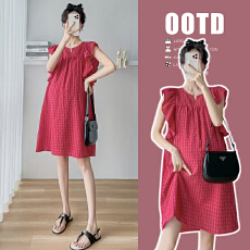 批发2026夏季新款法式韩版休闲可爱孕妇飞飞袖外穿孕妇<b class='q'>连衣裙</b>