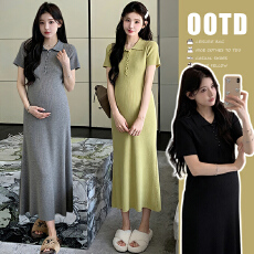 批发2026新款韩版时尚孕妇装大码针织polo领宽松孕妇<b class='q'>连衣裙</b>