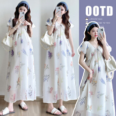 批发新款 2026夏季孕妇装浪漫休闲V领系带收腰长裙宽松孕妇<b class='q'>连衣裙</b>