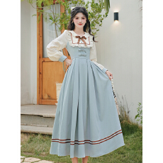 批发实拍法式复古文艺学院风假两件拼色<b class='q'>衬衫</b>背心裙长袖连衣裙40+