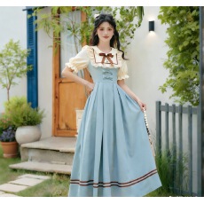 批发实拍6593法式复古文艺学院风假两件拼色<b class='q'>衬衫</b>背心裙短袖连衣裙40+