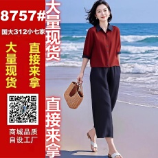 批发素订女装原创品牌旗舰店早秋气质简约上衣衬衫+直筒阔腿裤子套装