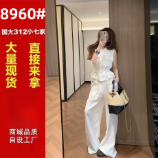 批发时尚马甲套装女气质2026夏薄款休闲通勤无袖夹克阔腿裤正装两件套