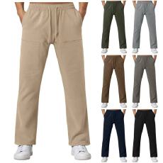 跨境新品欧美宽松亚麻男女沙滩休闲简约运动大码长裤工装多口袋