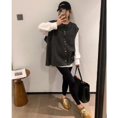 批发韩国东大门秋季新款针织毛衣马甲女宽松显瘦气质减龄三件套装女