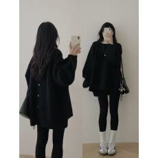 批发秋冬加厚中长款针织毛衣<b class='q'>打底裤</b>宽松慵懒胖mm轻熟显瘦百搭三件套女