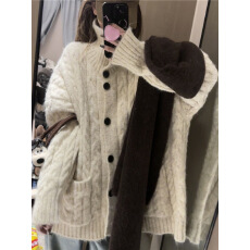 批发懒懒松弛感立领<b class='q'>翻领</b>两穿麻花棒针毛衣外套中长款针织开衫内搭外穿